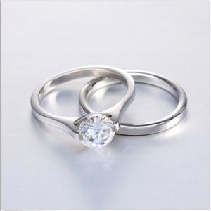0.25-1.5Ct VVS1 CZ Set Wedding Band Solitaire Rings 316L Stainless Steel